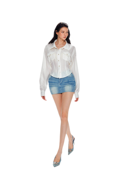 Washed Denim Low-Rise Skort