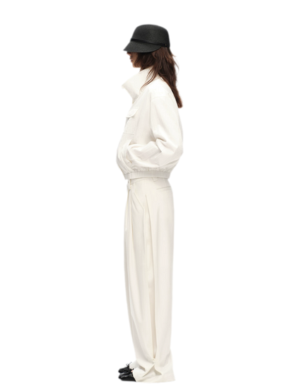 Double Pleat Wide-Leg Suit Pants