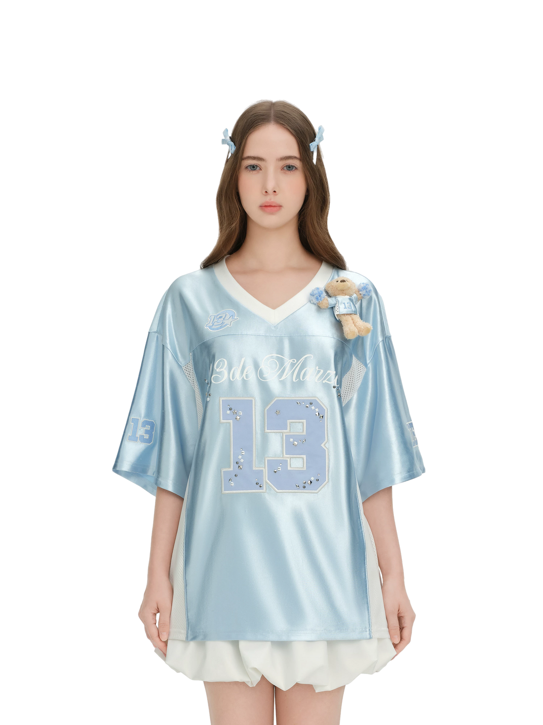 Satin V-Neck Short Sleeve T-Shirt