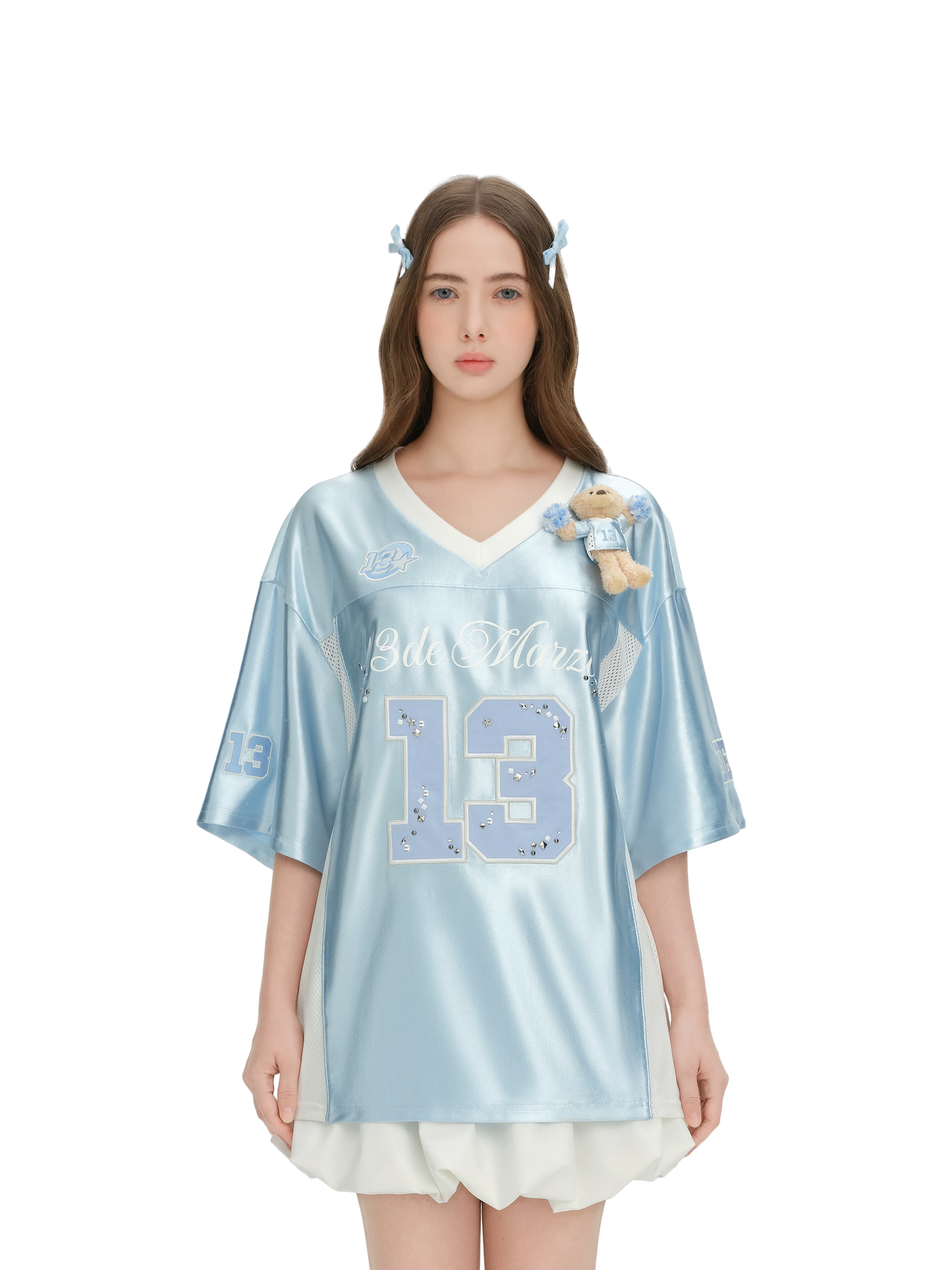 Satin V-Neck Short Sleeve T-Shirt
