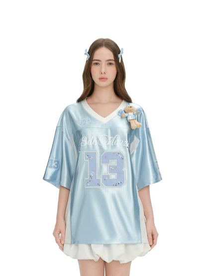 Satin V-Neck Short Sleeve T-Shirt