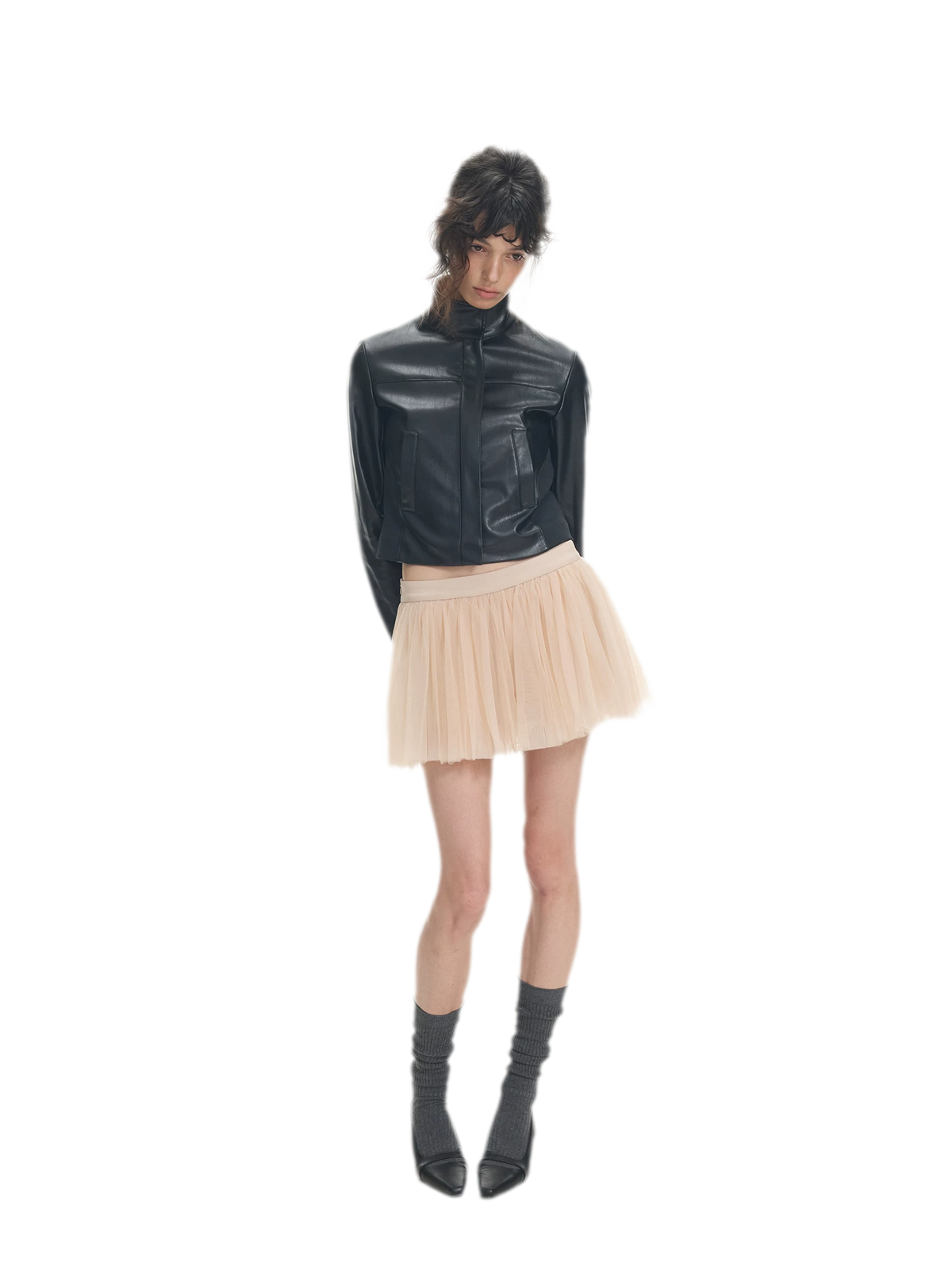 Faux Leather Slim Short Jacket
