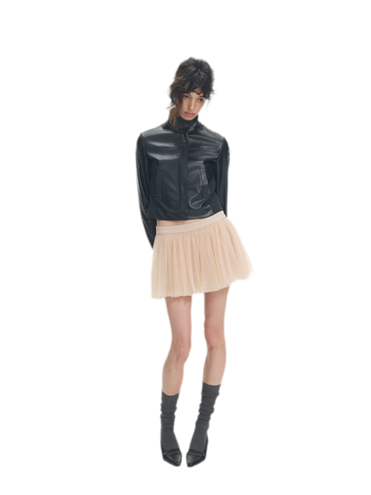 Faux Leather Slim Short Jacket