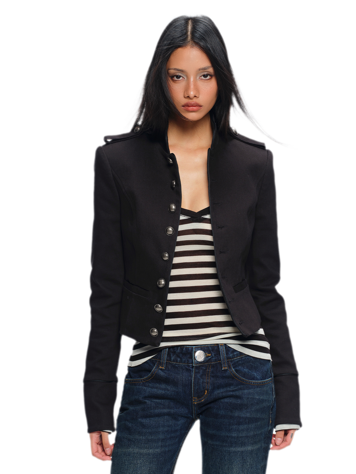Coated Napoleon Fitted Cropped Jacket