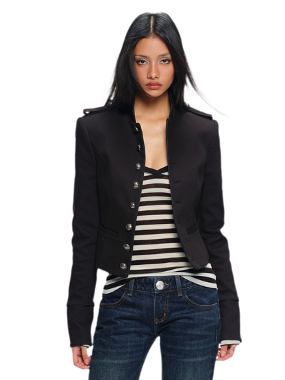 Coated Napoleon Fitted Cropped Jacket