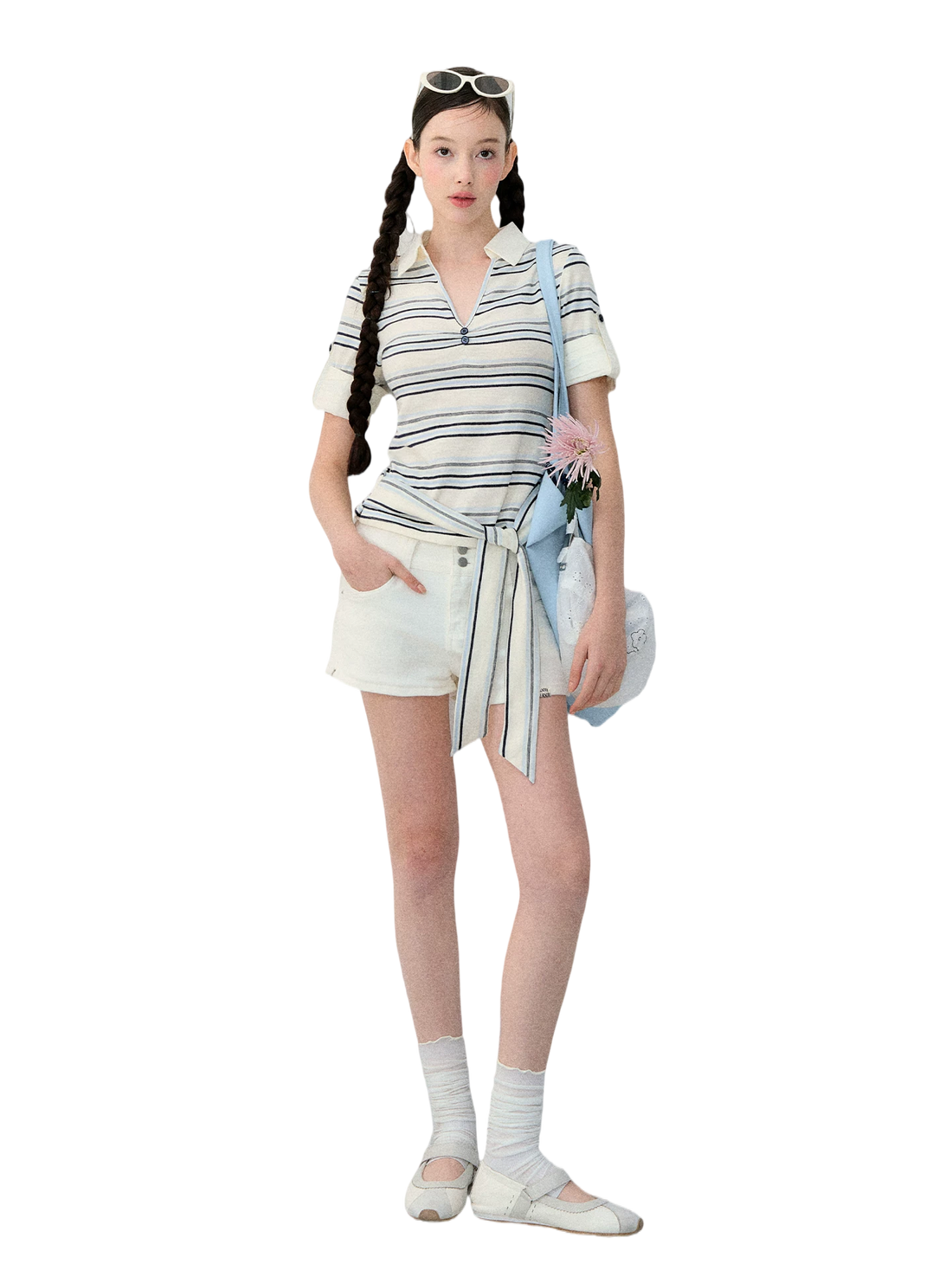 White Korean Casual High-Waist Denim Shorts