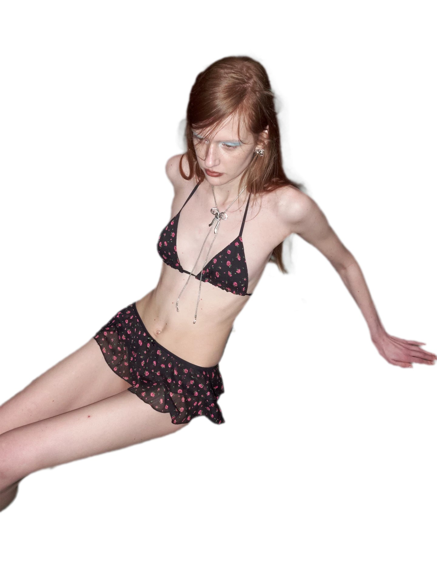 Black Floral U-Neck Three-Piece Bikini Set