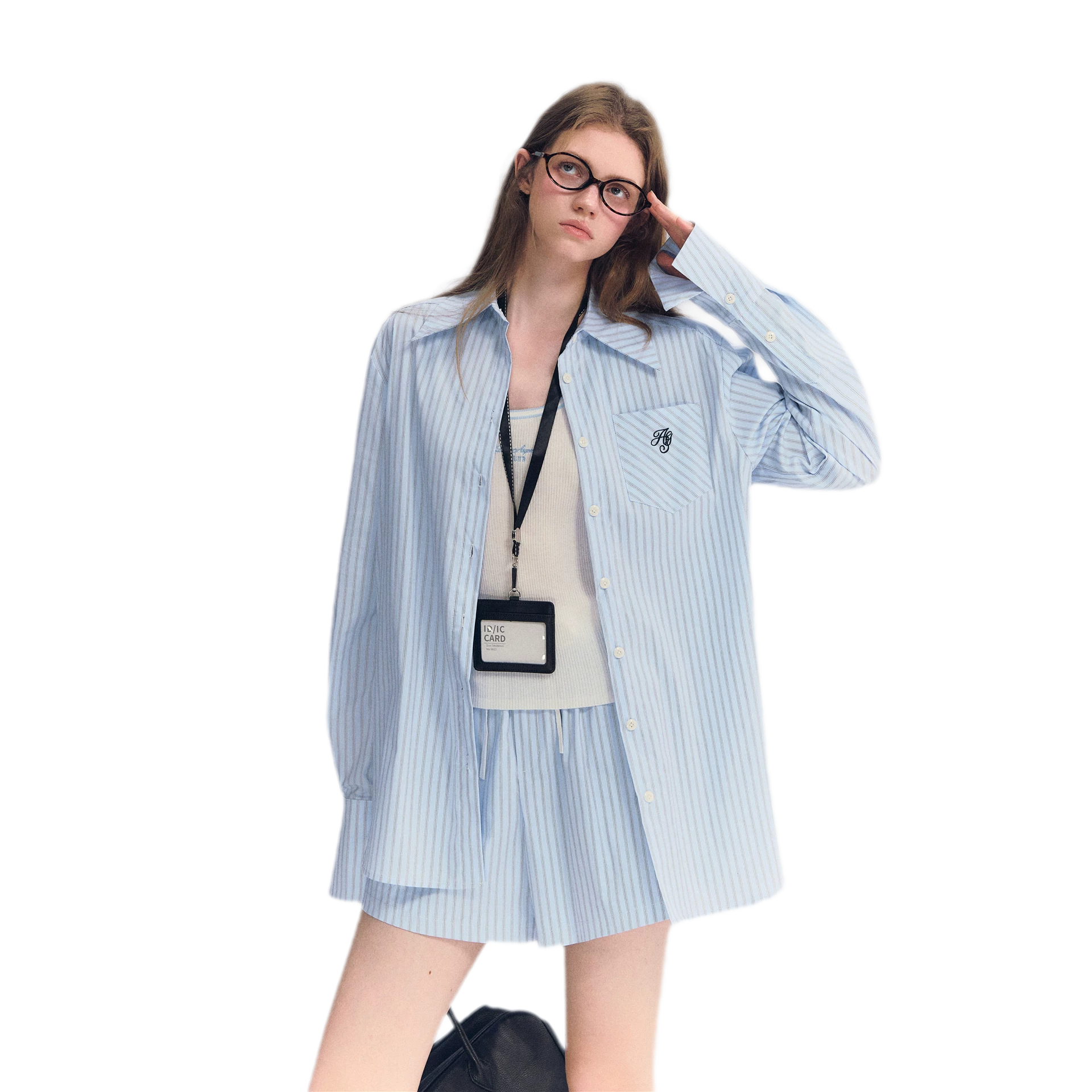 Striped Embroidered Shirt Set