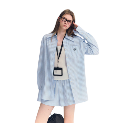 Striped Embroidered Shirt Set