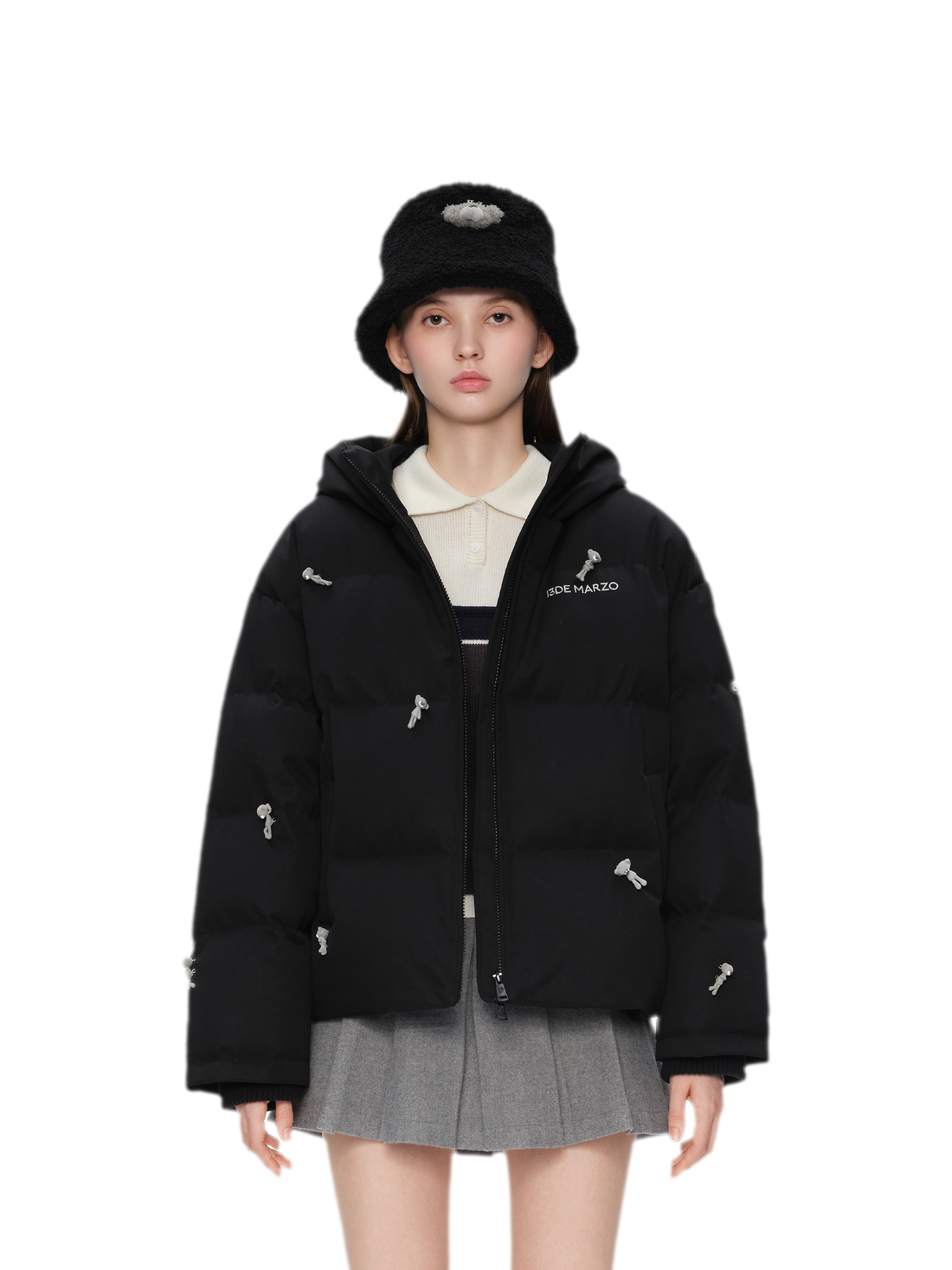 Flocked Bear Hooded Down Jacket