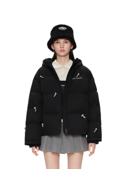 Flocked Bear Hooded Down Jacket