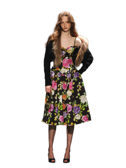 Robe en lyocell à taille marquée et motif floral