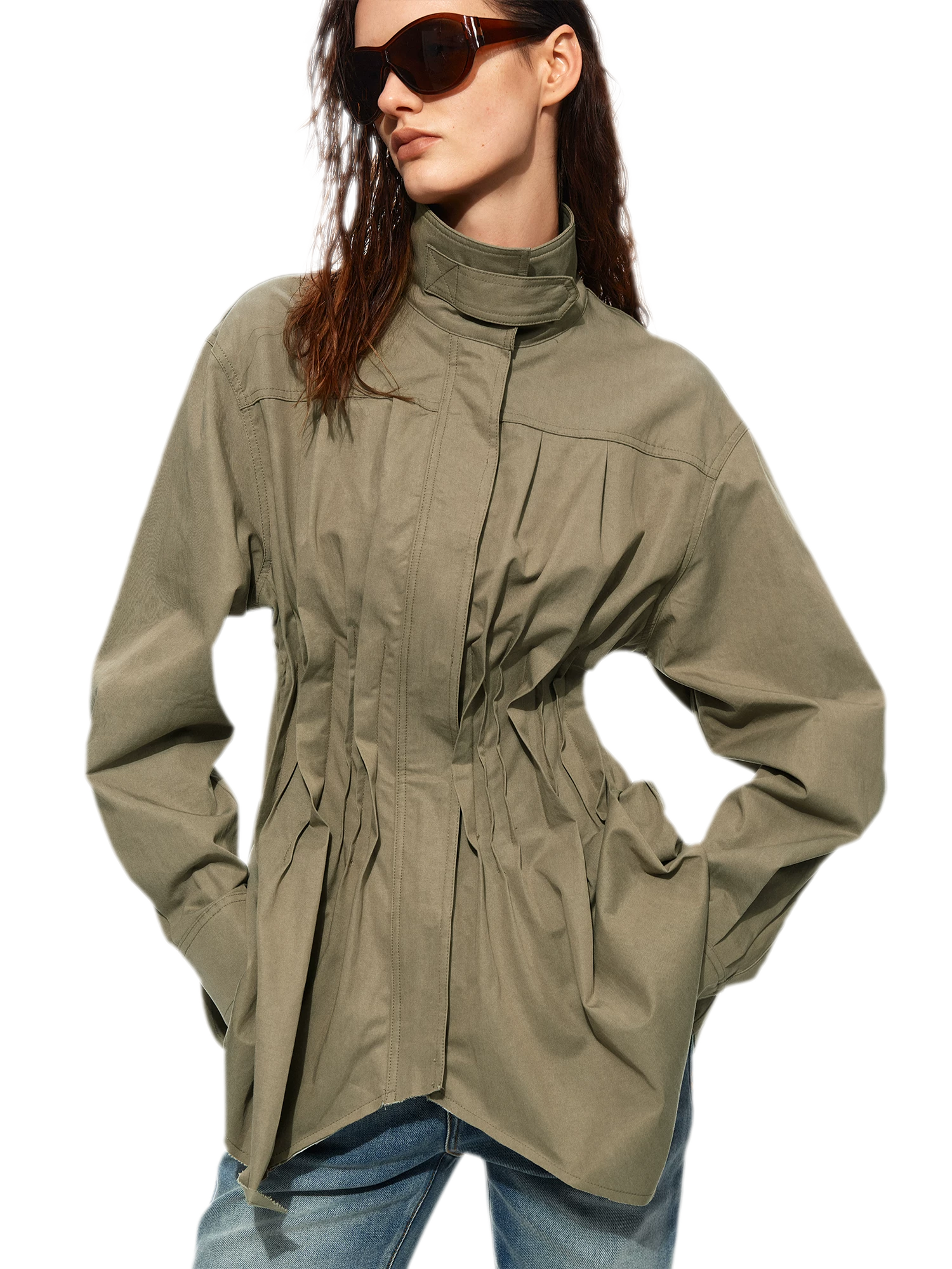 Pleated Fitted Utility Jacket