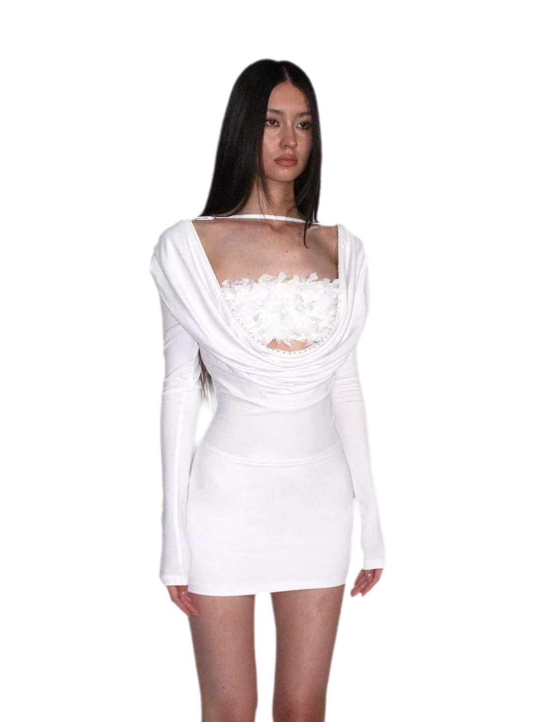 Ruched Cowl Neck Knit Dress