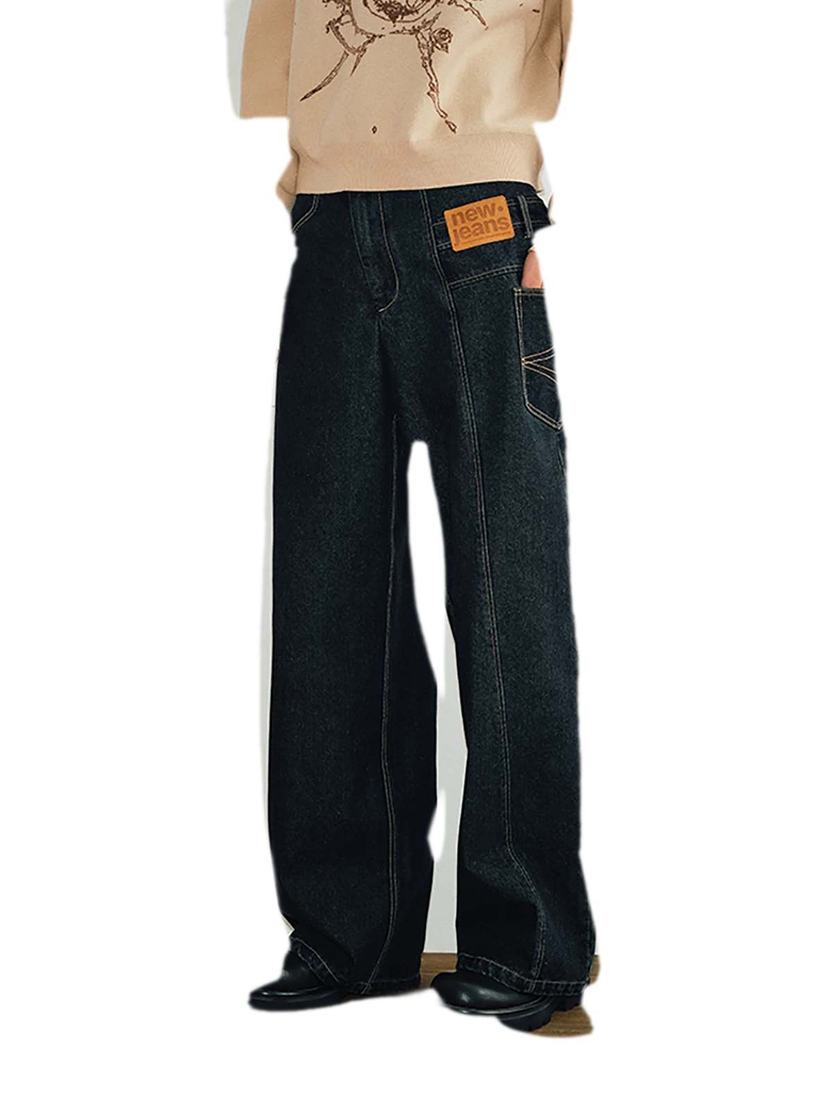 Deconstructed Straight-Leg Raw Denim Jeans