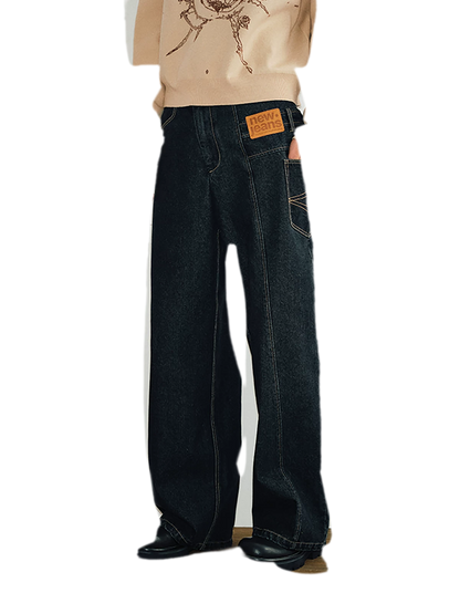 Deconstructed Straight-Leg Raw Denim Jeans