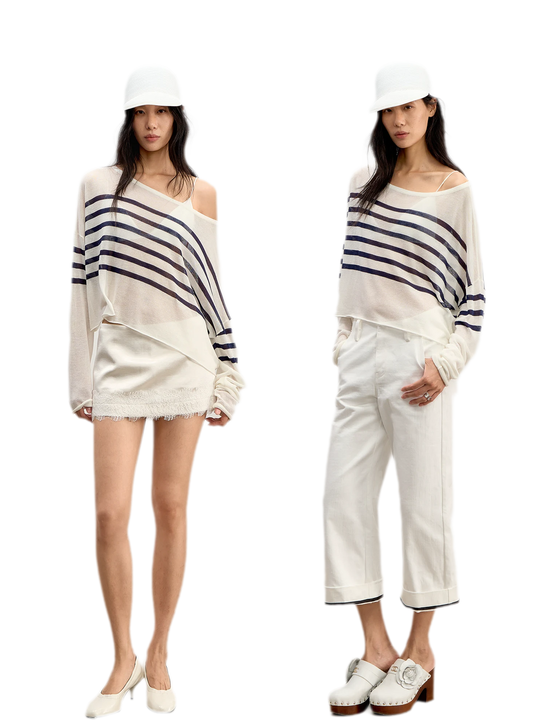 Striped Slanted Shoulder Knit Pullover
