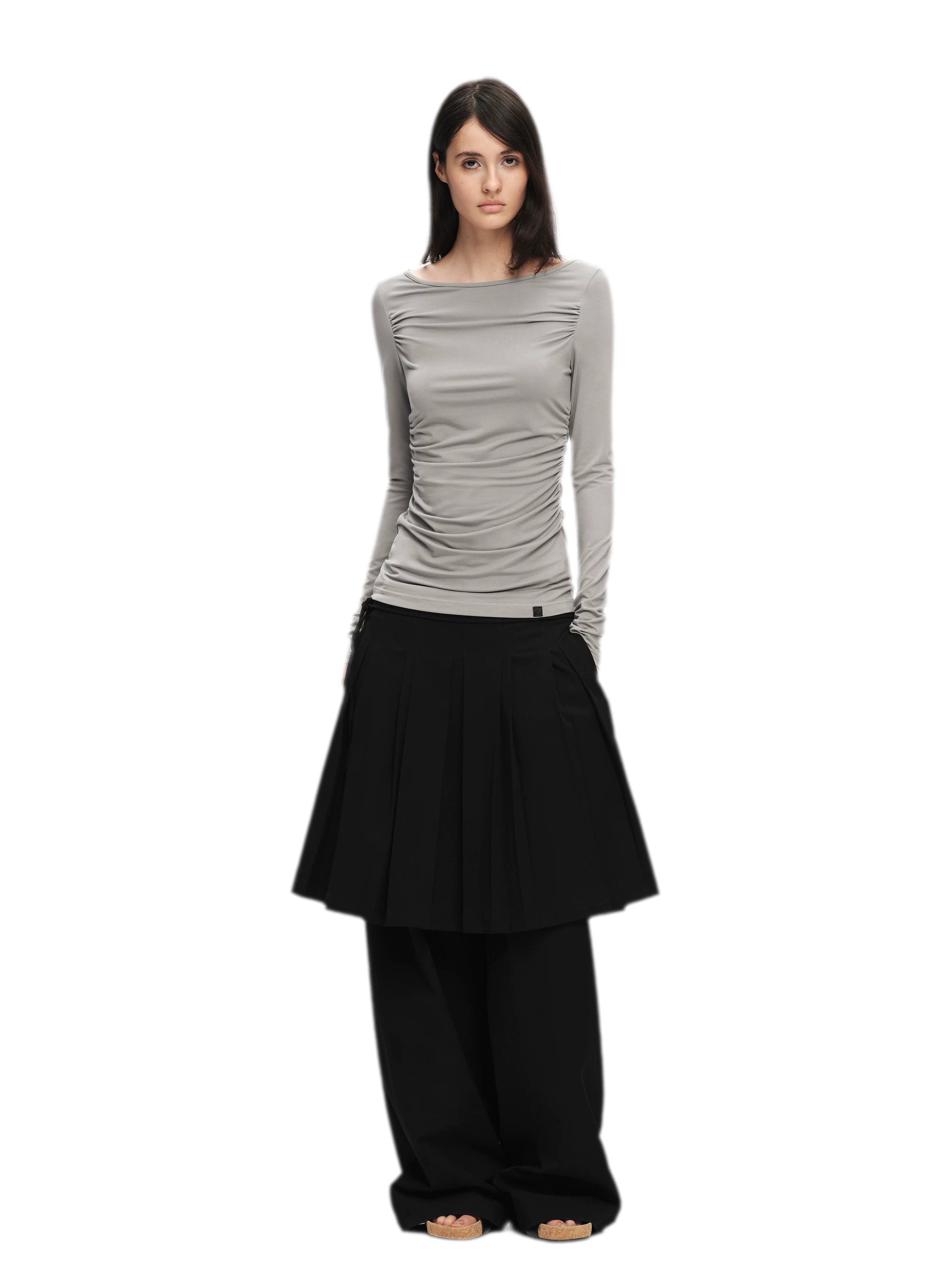 Pleated Layered Skirt Pants