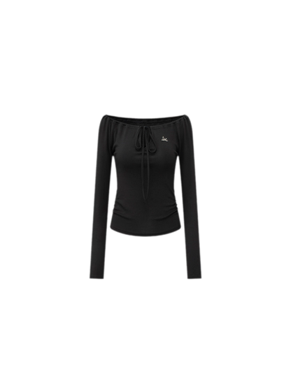 Drawstring Off-Shoulder Long-Sleeve Top