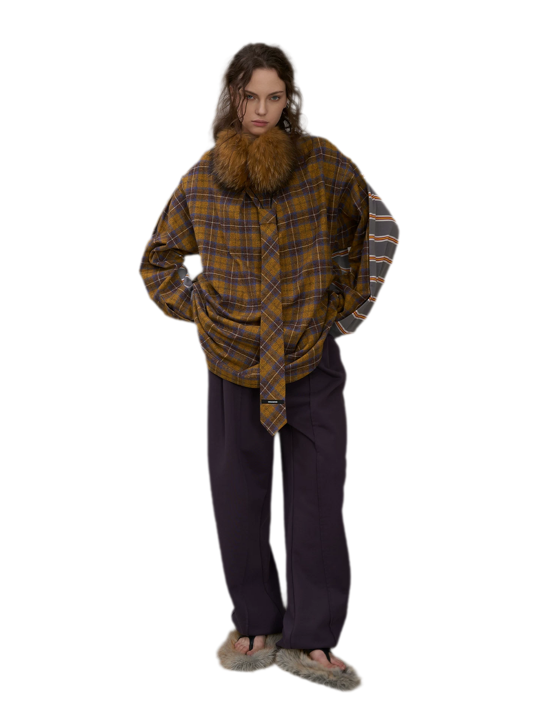 Contrasting Plaid Panel T-Shirt