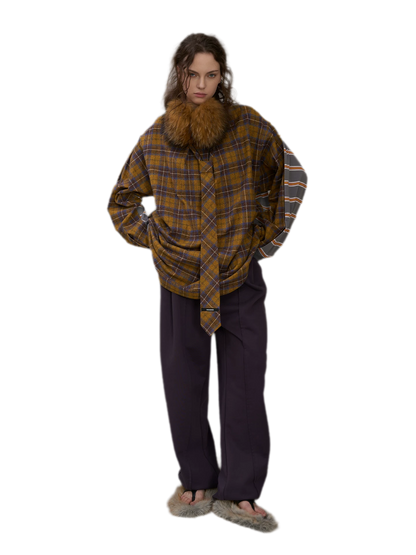 Contrasting Plaid Panel T-Shirt