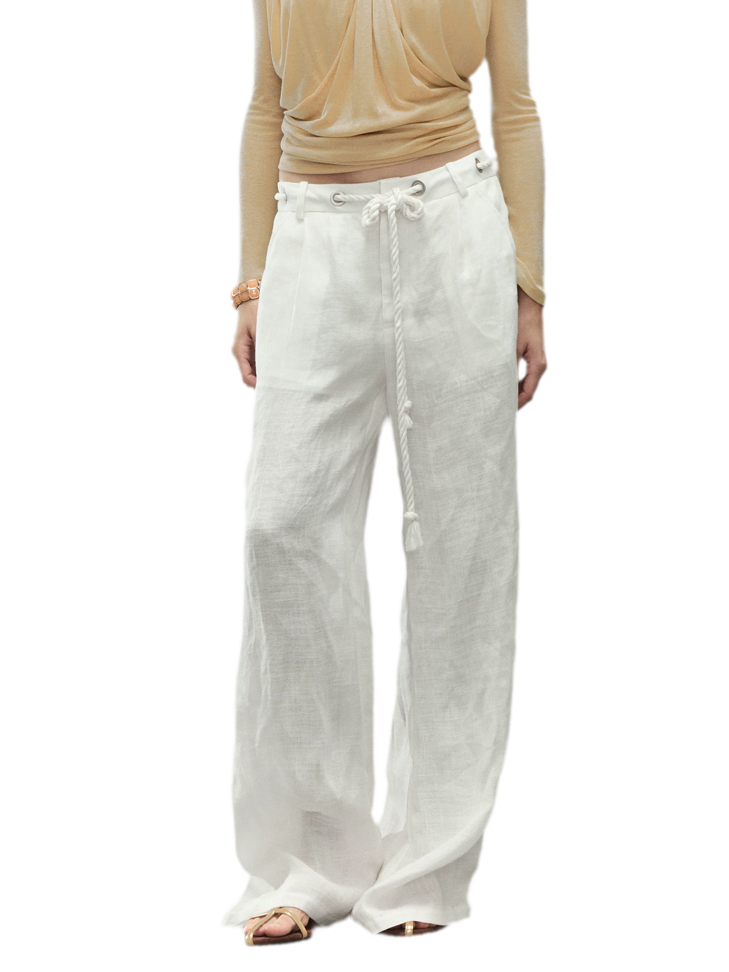 Relaxed Fit Linen Blend Wide-Leg Pants
