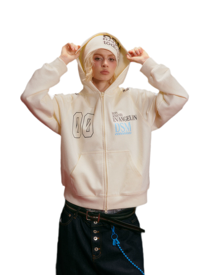 Screen-Printed Loose Hooded Sweatshirt