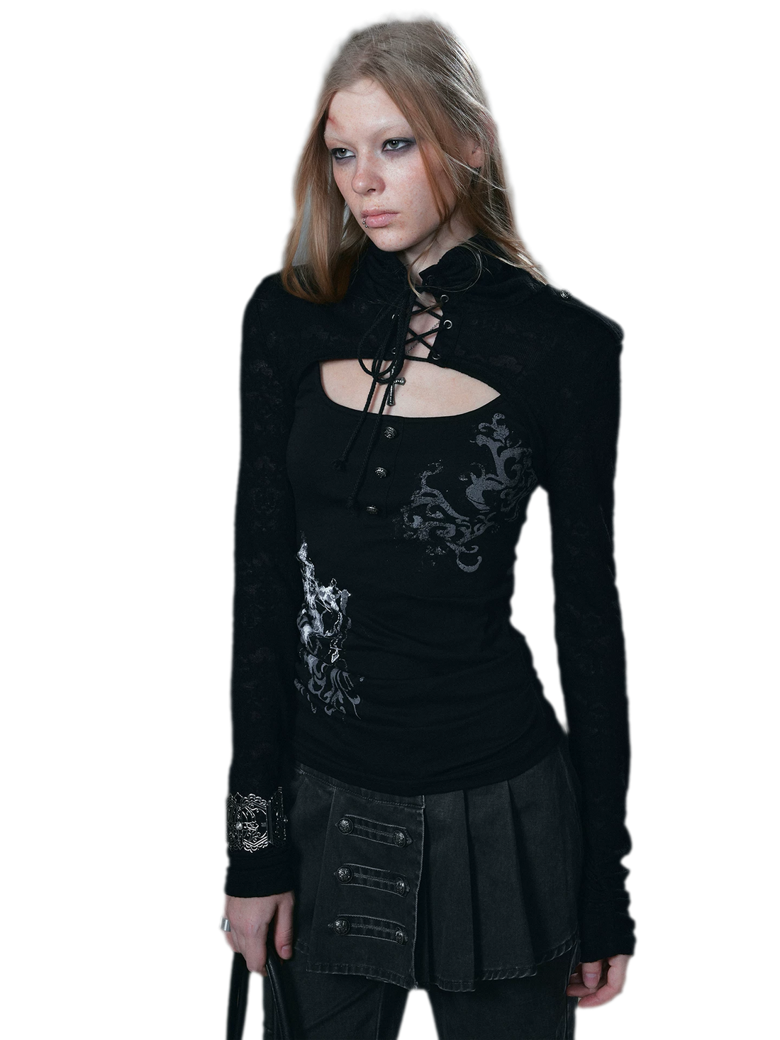 Silver Foil Gothic Lace-Up Top