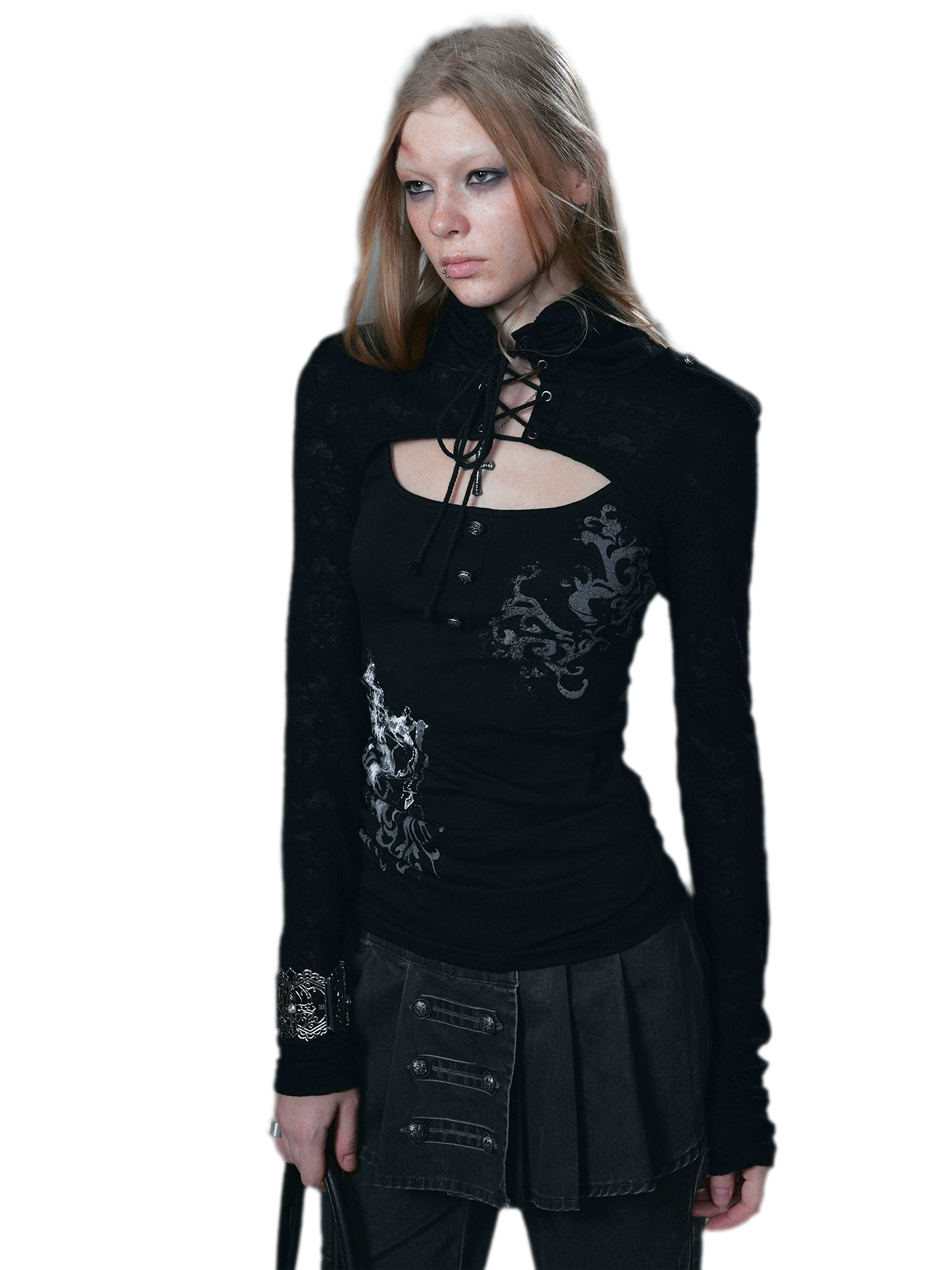Silver Foil Gothic Lace-Up Top