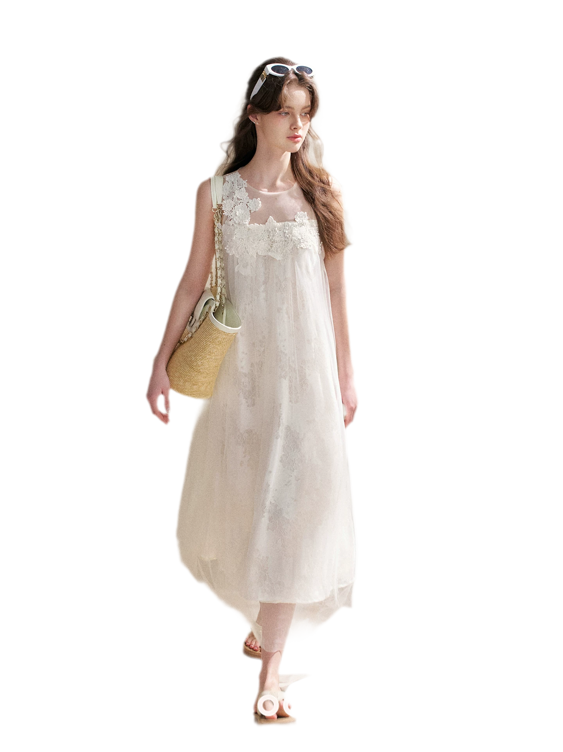 Sleeveless Mesh Lace Dress