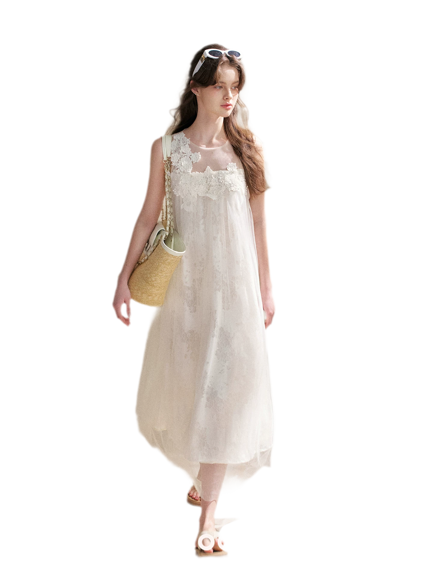 Sleeveless Mesh Lace Dress