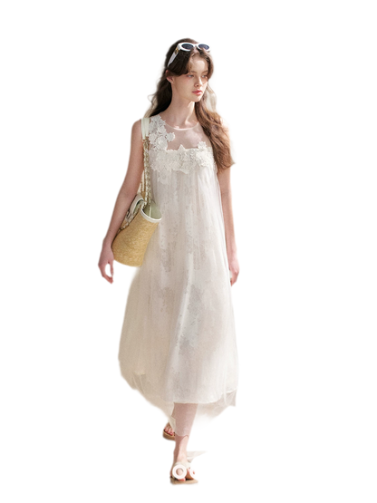 Sleeveless Mesh Lace Dress