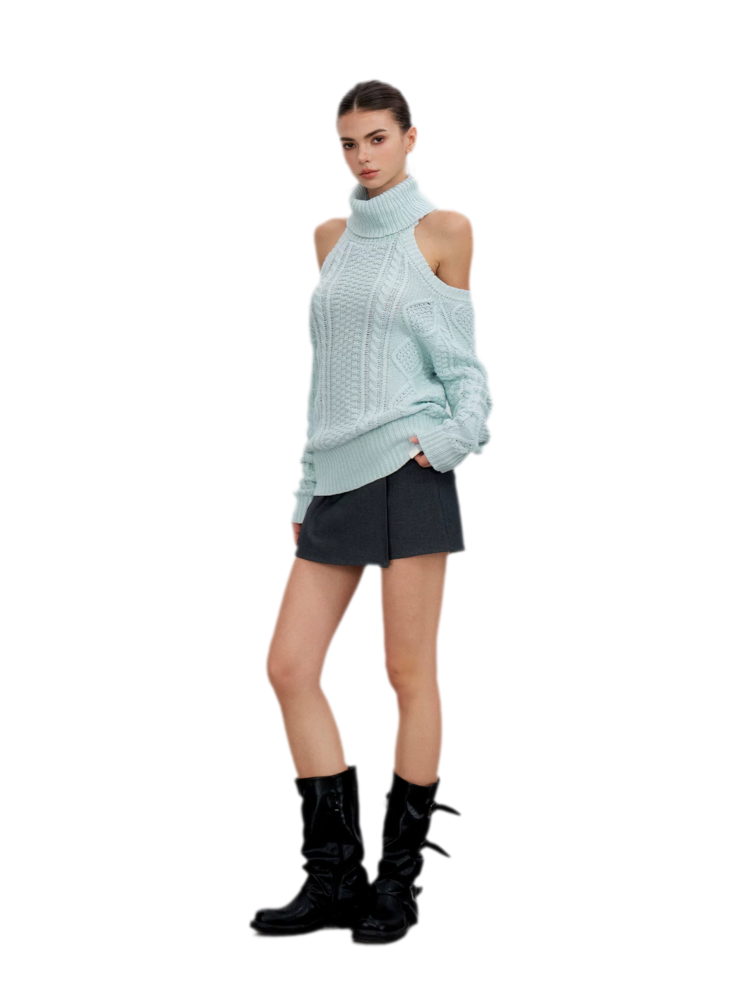 Cable-Knit Cutout Turtleneck Sweater