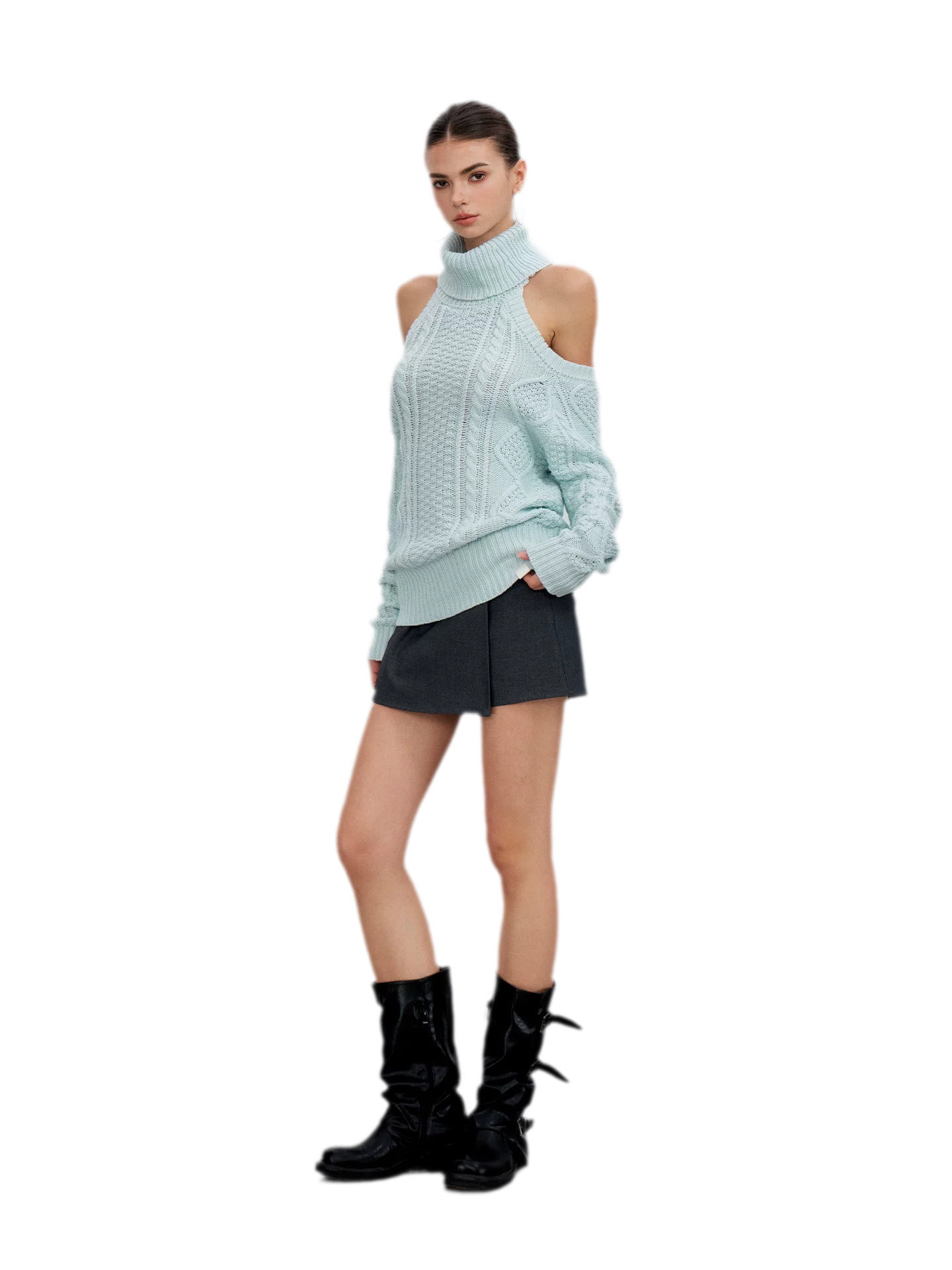 Cable-Knit Cutout Turtleneck Sweater