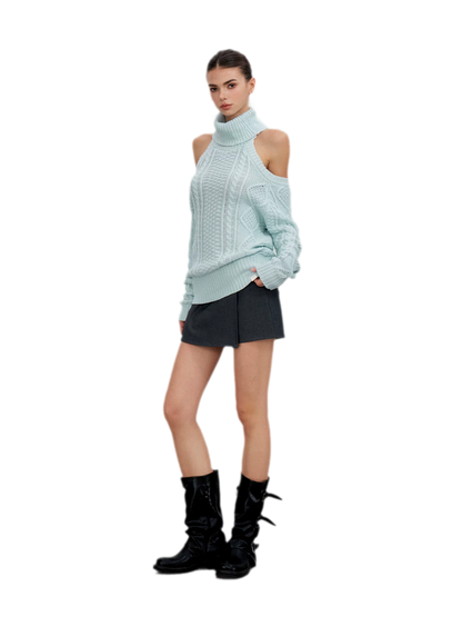 Cable-Knit Cutout Turtleneck Sweater