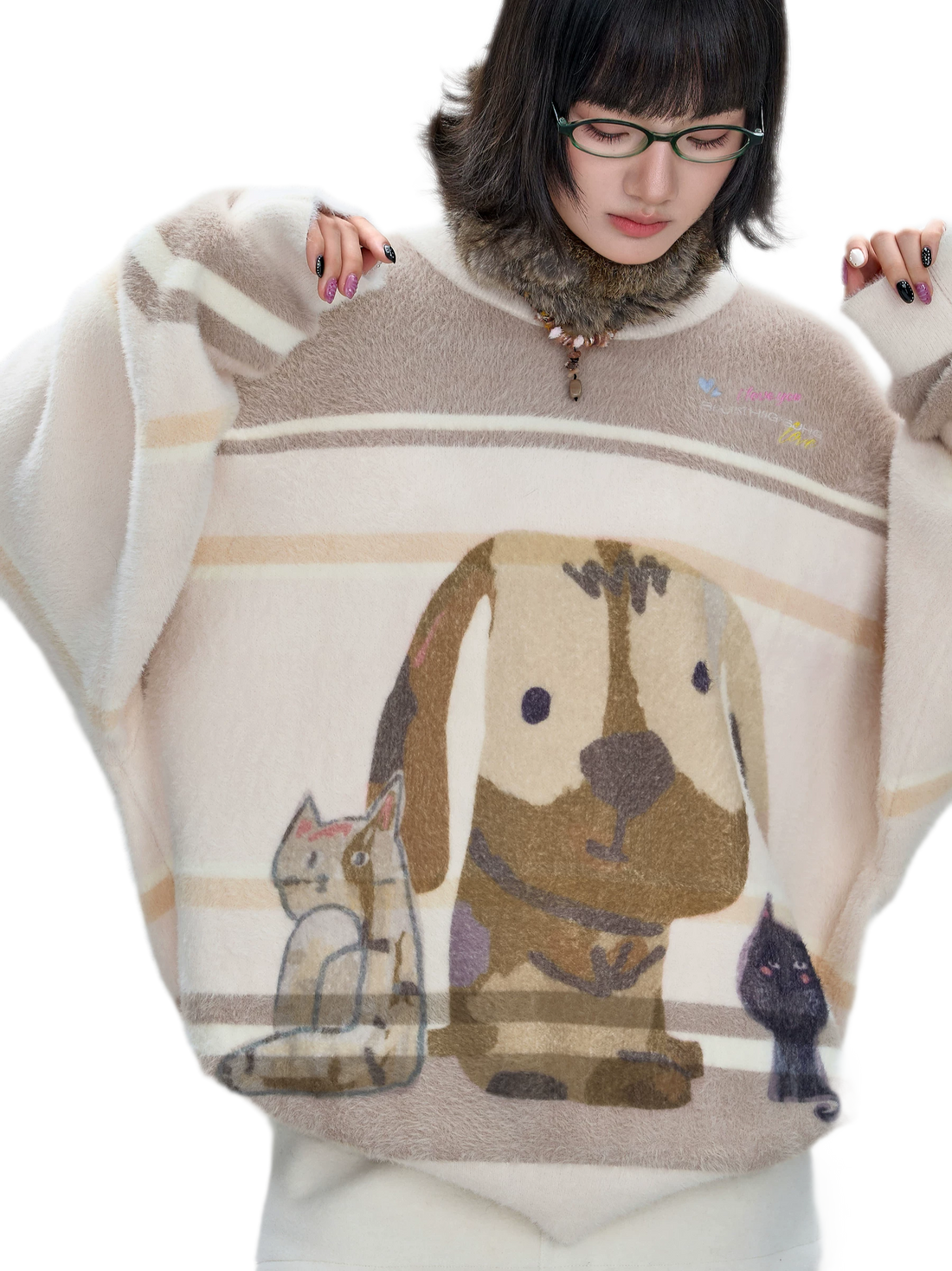 Faux Mink Graphic Oversized Sweater