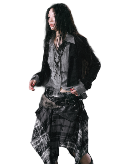 Star Plaid Raw-Edge Skirt