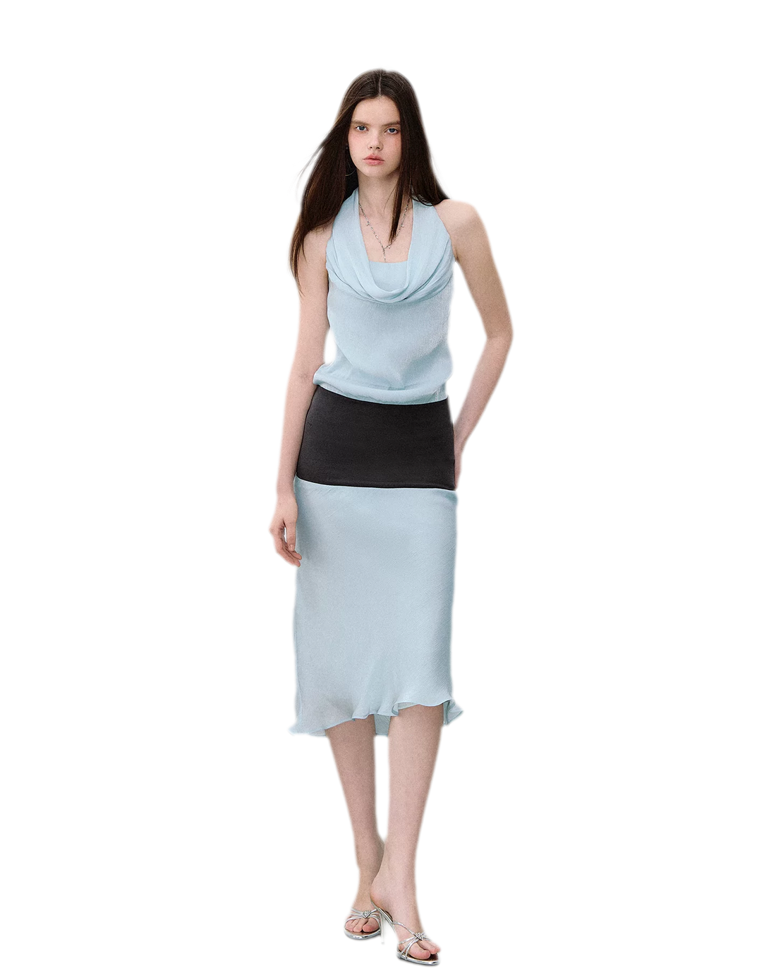 Mermaid Halter Neck Colorblock Dress