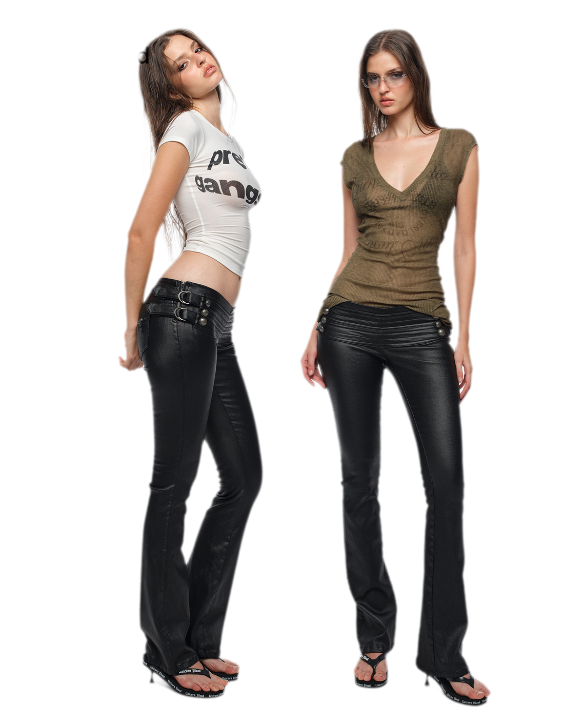 Coated Slim Flared Pants