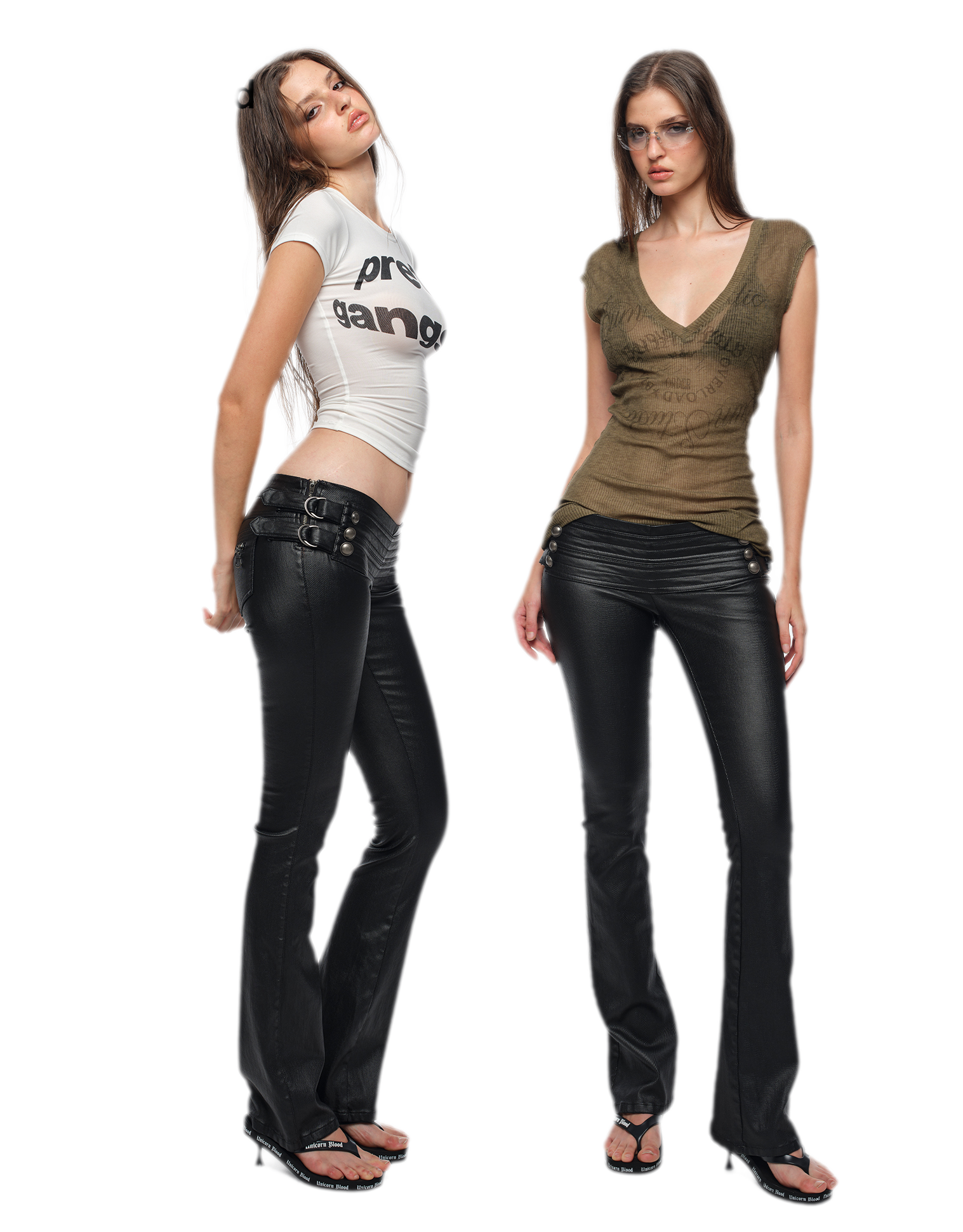 Coated Slim Flared Pants