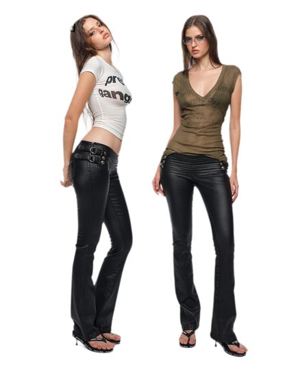 Coated Slim Flared Pants