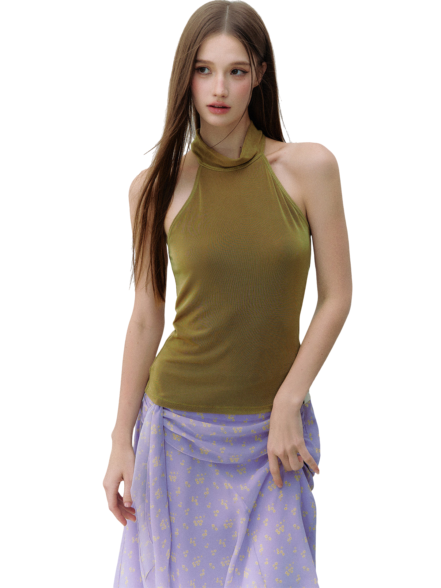 X-line Sleeveless Halter Neck Acetate Knit Top
