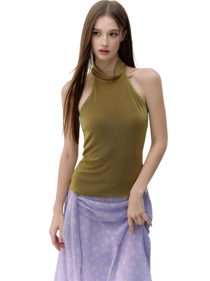 X-line Sleeveless Halter Neck Acetate Knit Top