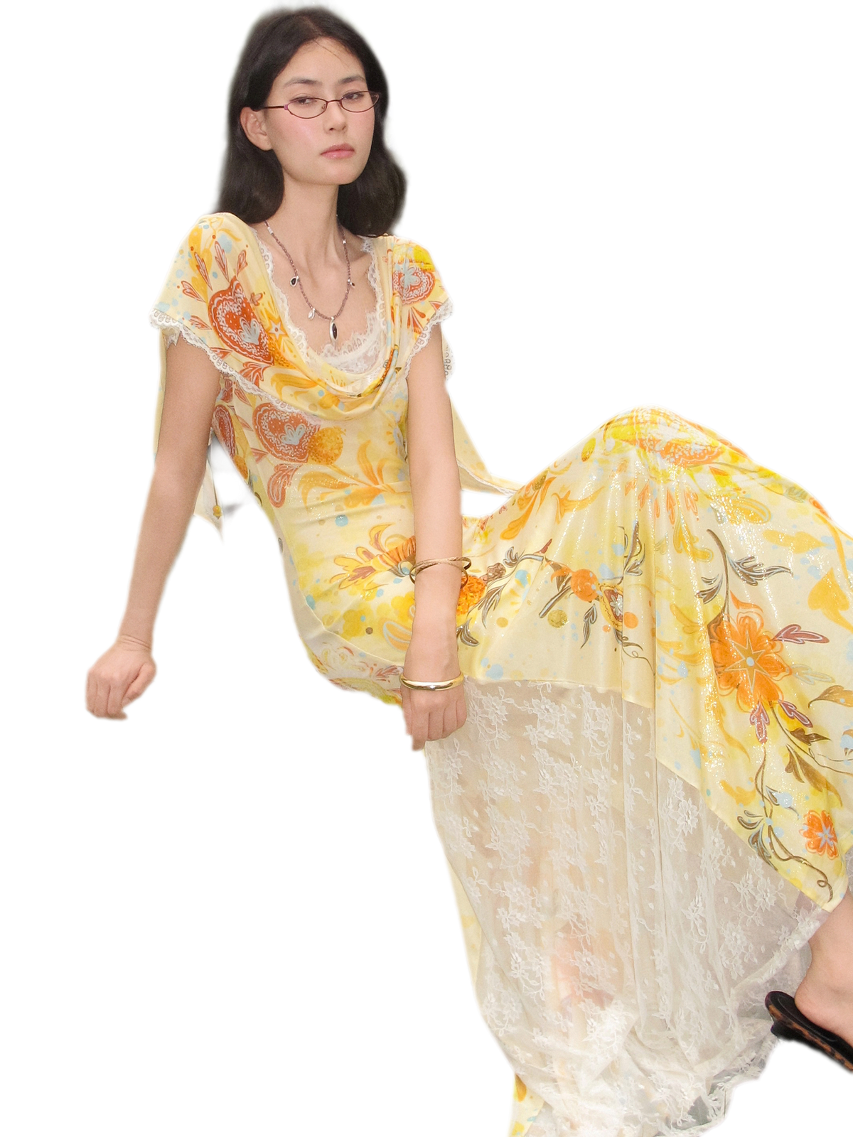 Beaded Lace Print Convertible Dress