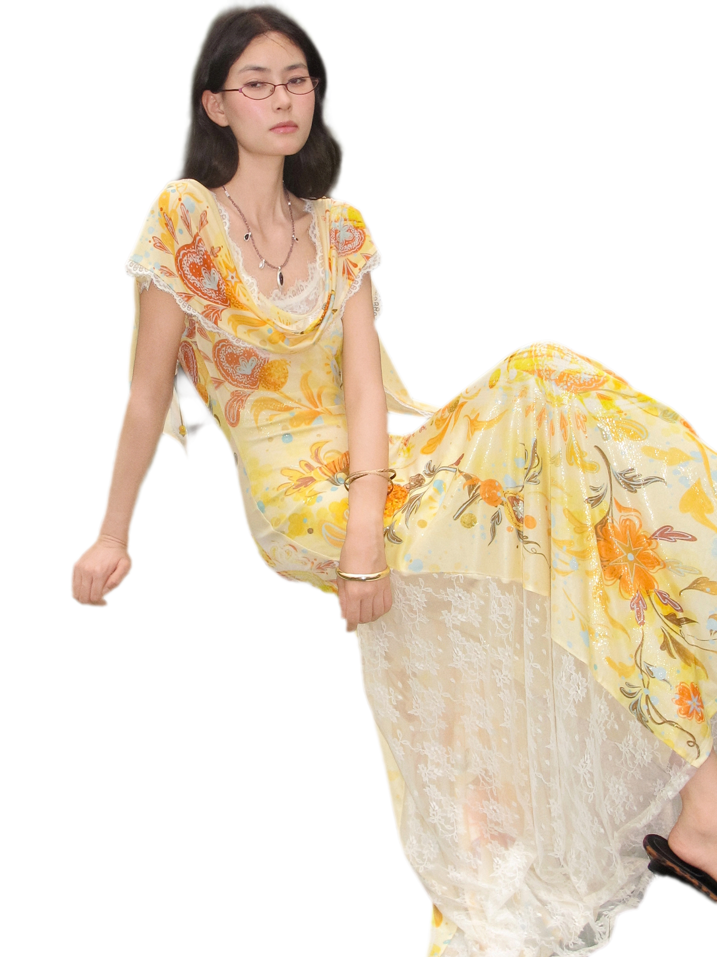 Beaded Lace Print Convertible Dress