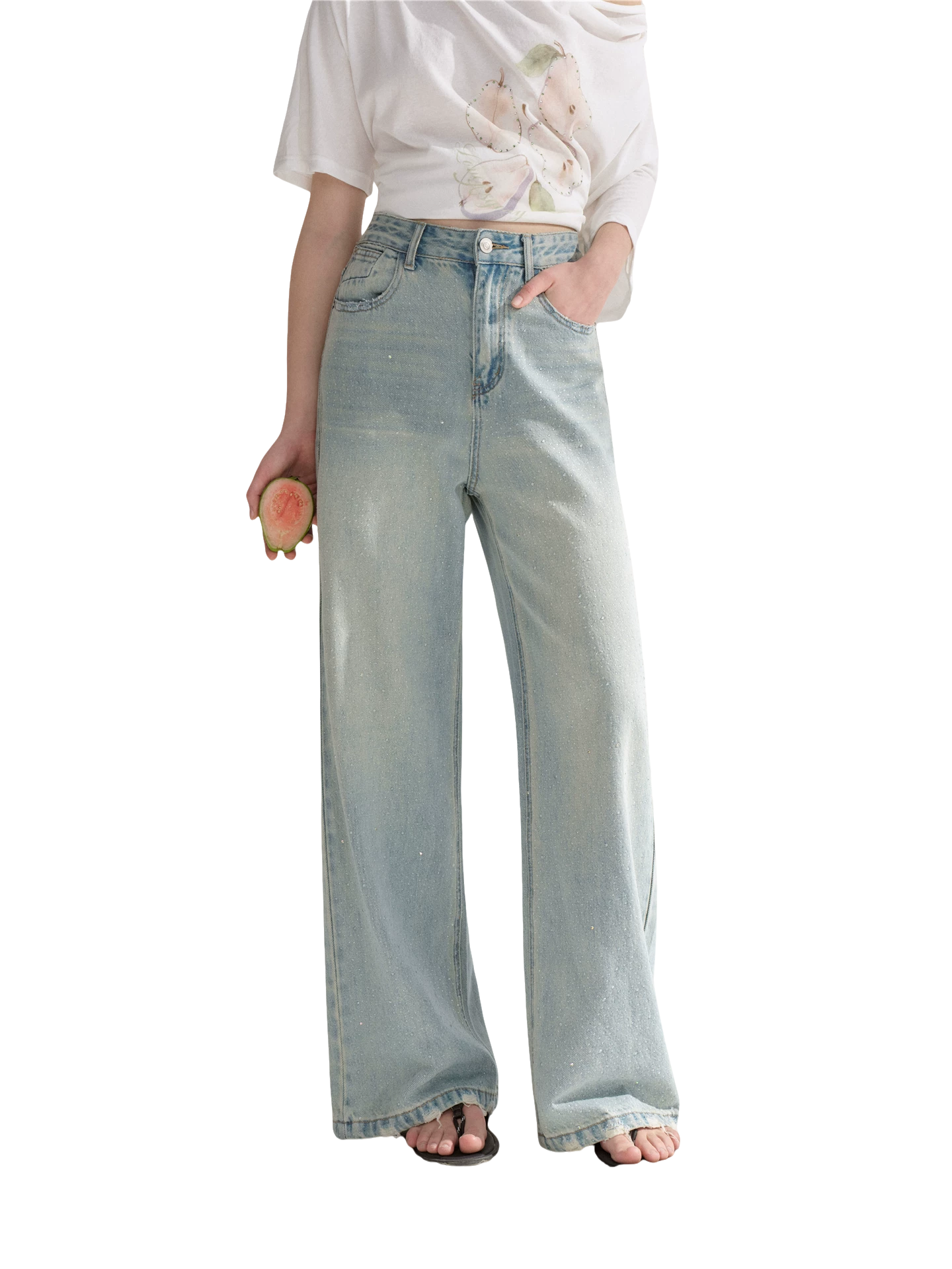 Starry Crystal Wide-Leg High-Waist Jeans