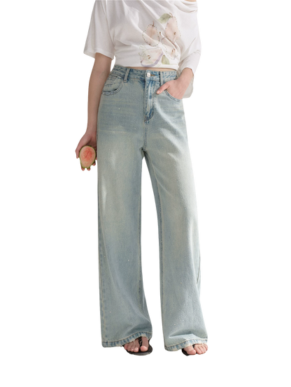 Starry Crystal Wide-Leg High-Waist Jeans