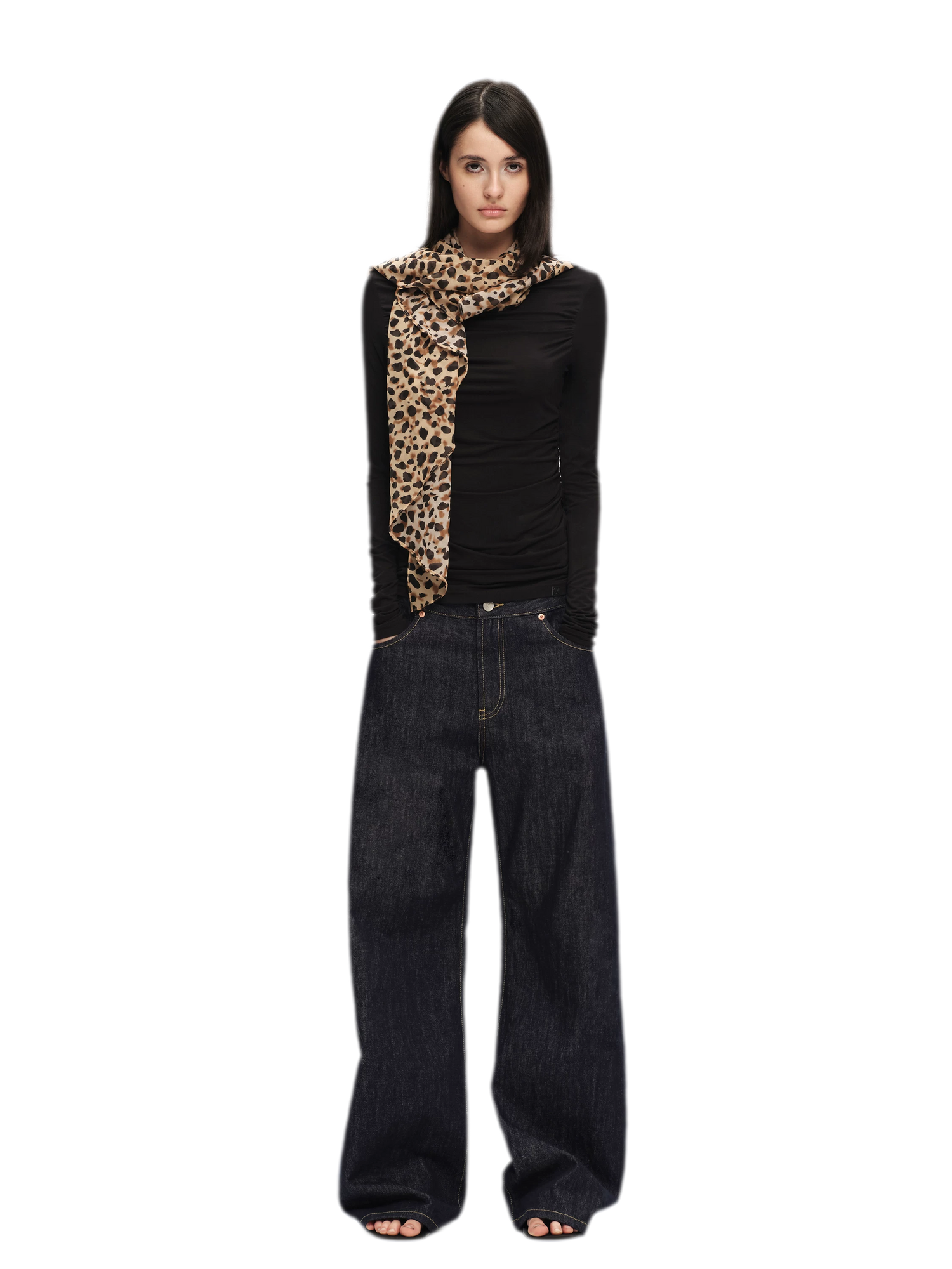Modal Ruched Fitted Long-Sleeve T-Shirt