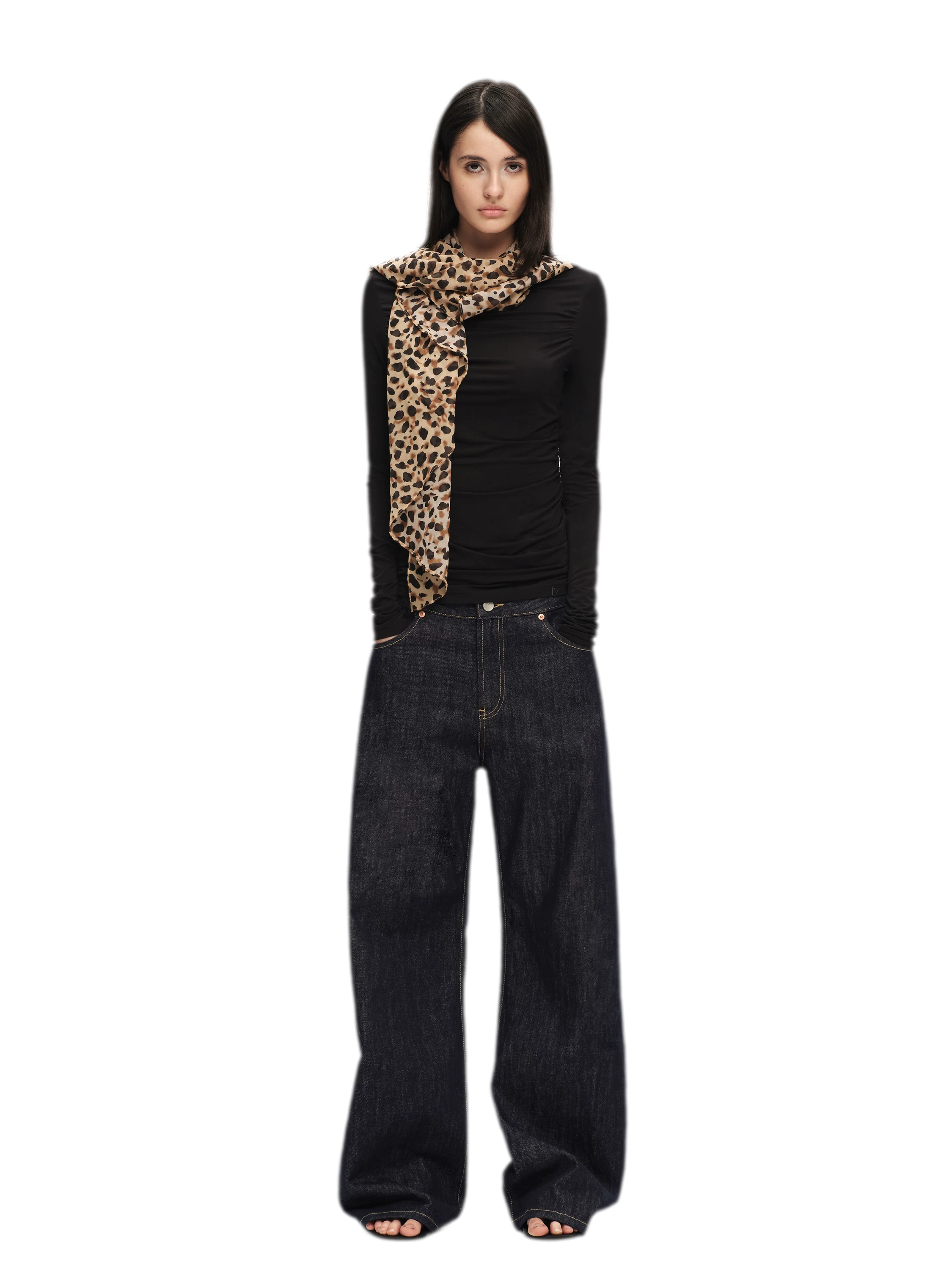 Modal Ruched Fitted Long-Sleeve T-Shirt