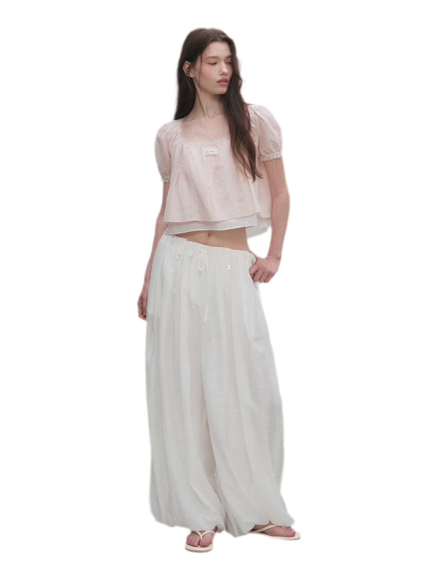 Cotton Lace Trim Cropped Top